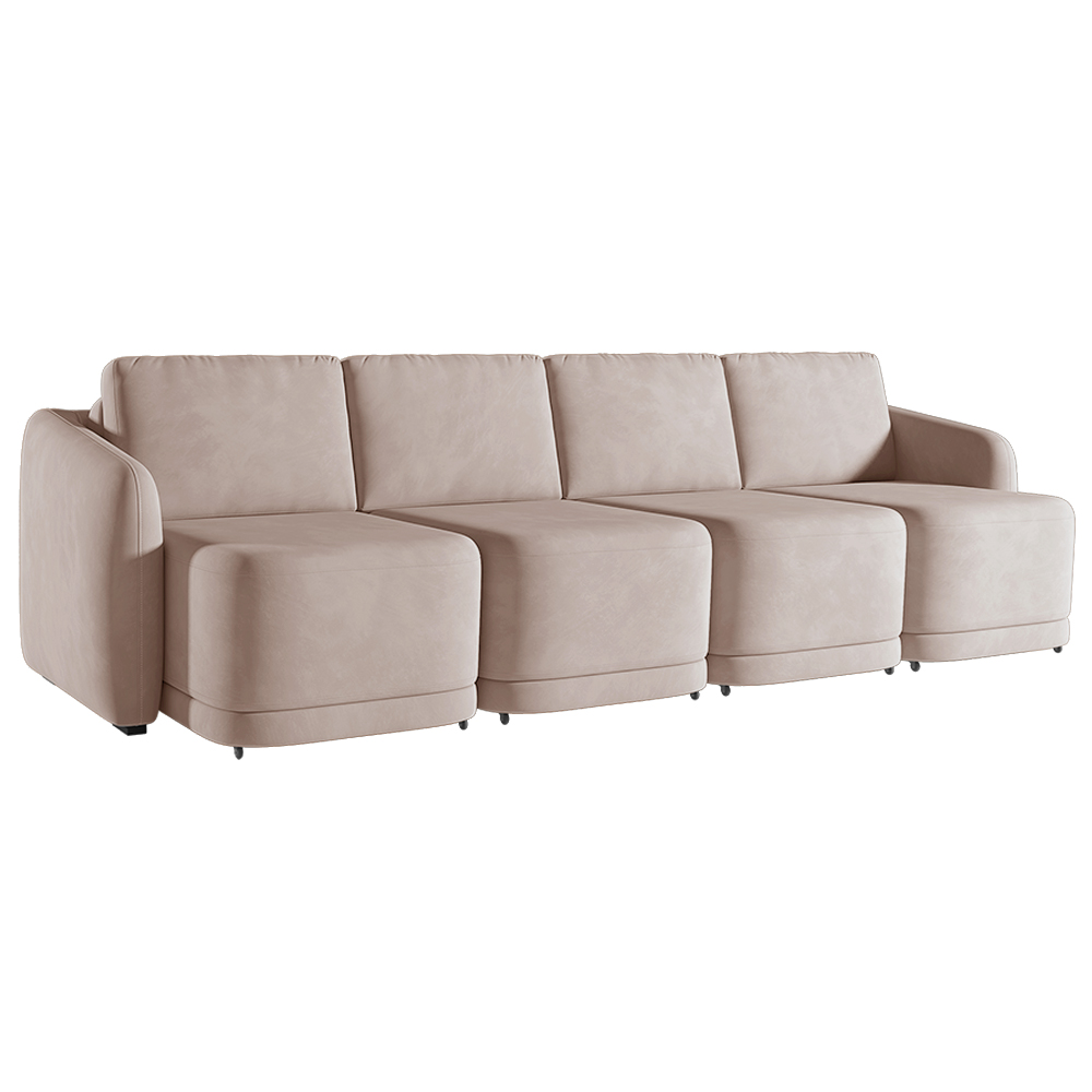 Sofá Cama Modulado Retrátil e Reclinável Decorativo Varsóvia 396cm Veludo Rosê G33 - Gran Belo