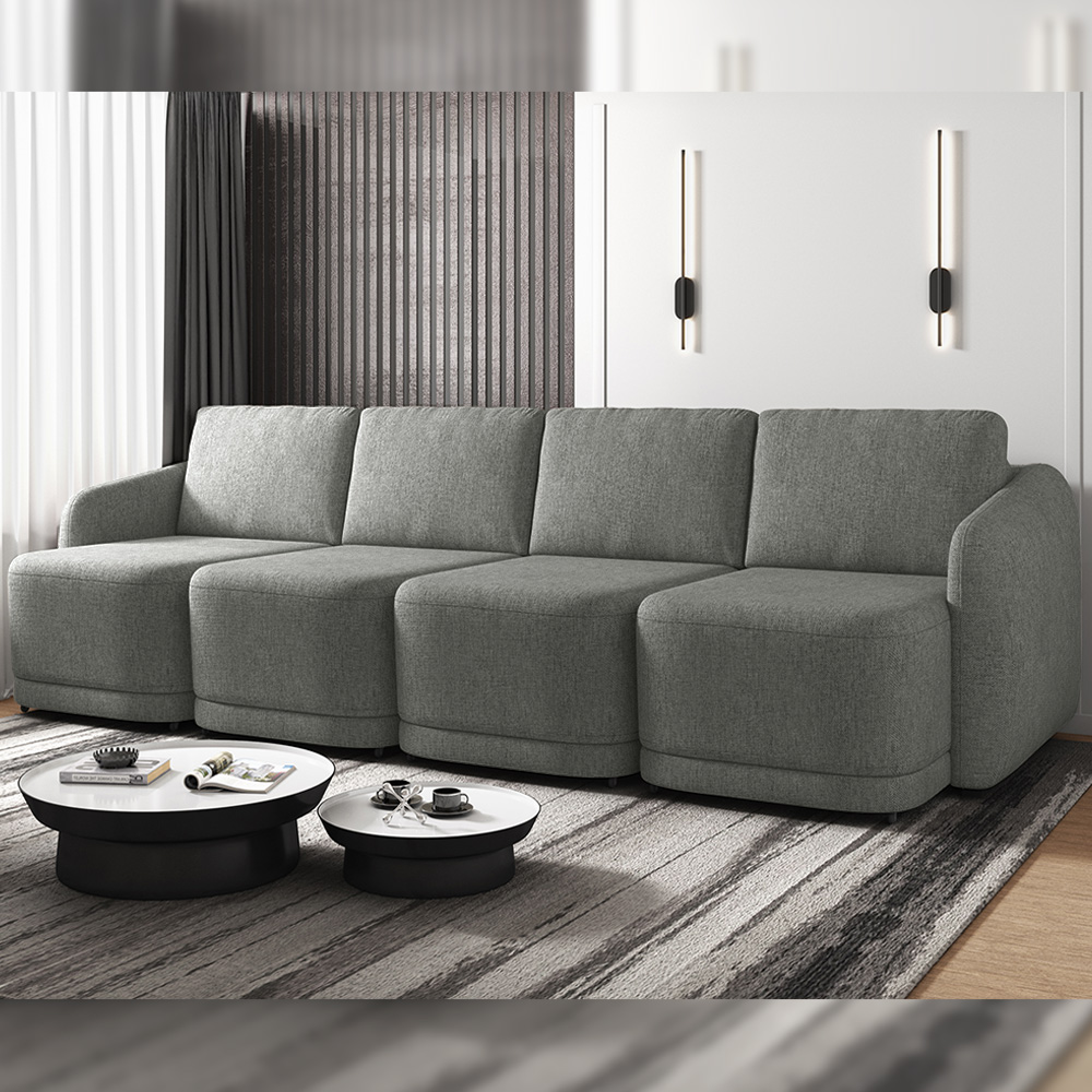 Sofá Cama Modulado Retrátil e Reclinável Decorativo Varsóvia 436cm Linho Cinza Chumbo G33 - Gran Belo