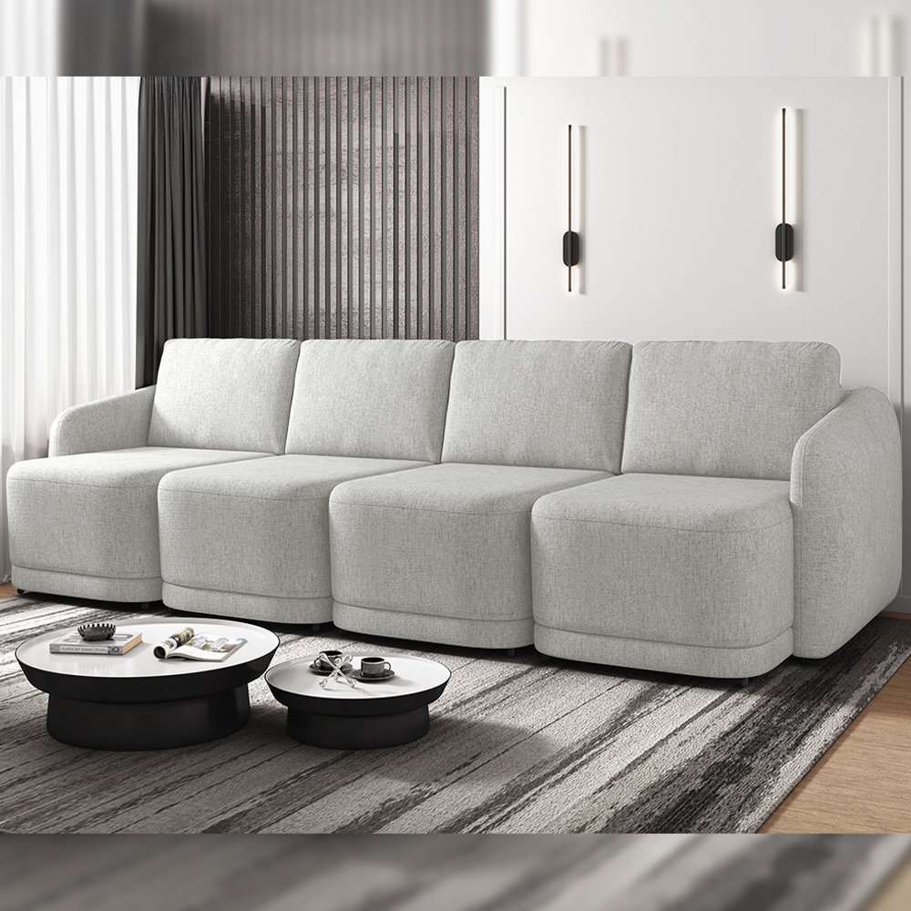 Sofá Cama Modulado Retrátil e Reclinável Decorativo Varsóvia 436cm Linho Cinza G33 - Gran Belo
