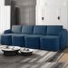 Sofá Cama Modulado Retrátil e Reclinável Decorativo Varsóvia 436cm Veludo Azul Marinho G33 - Gran Belo