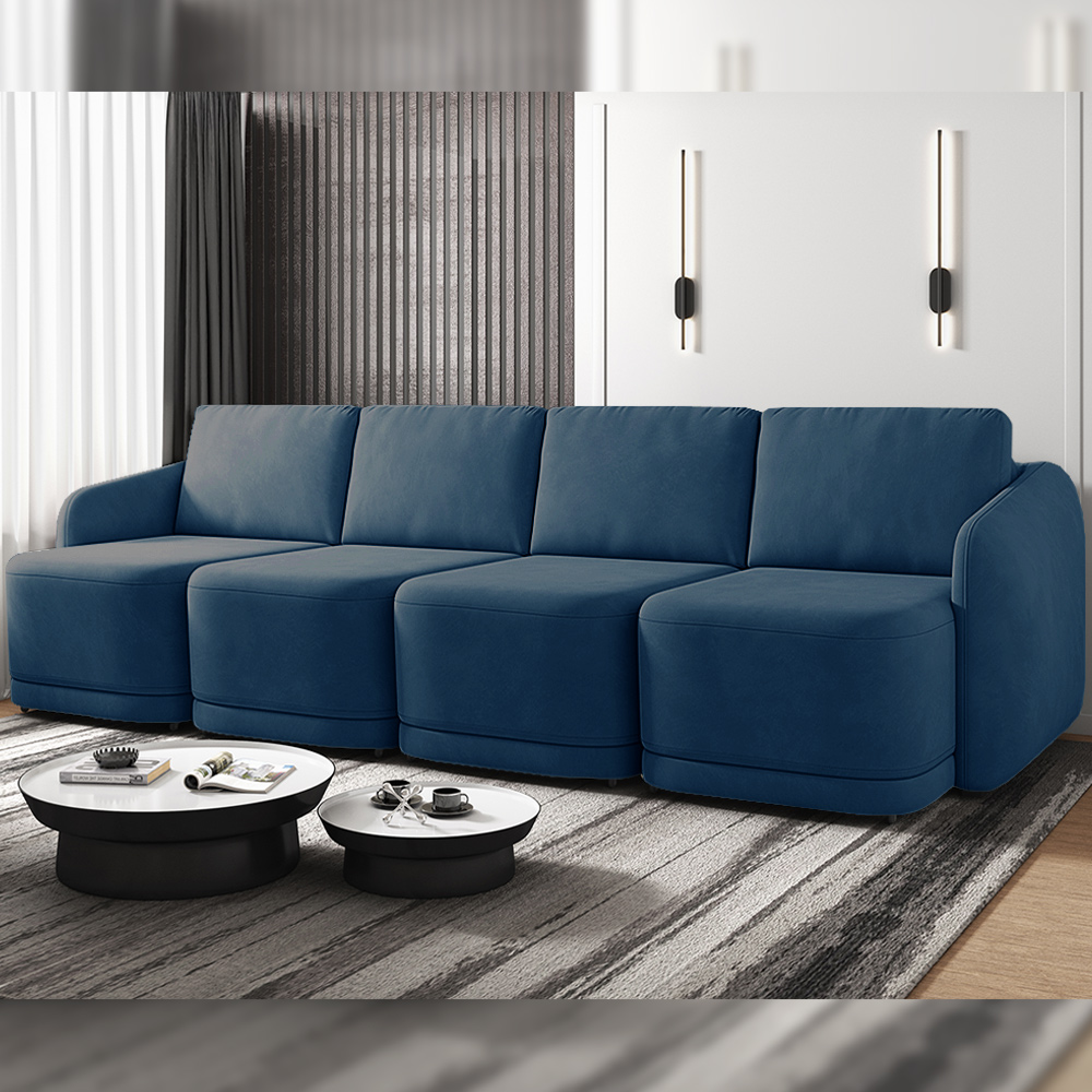 Sofá Cama Modulado Retrátil e Reclinável Decorativo Varsóvia 436cm Veludo Azul Marinho G33 - Gran Belo