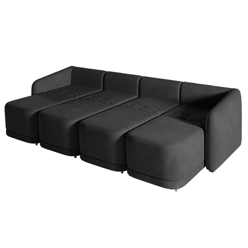 Sofá Cama Modulado Retrátil e Reclinável Decorativo Varsóvia 436cm Veludo Cinza Chumbo G33 - Gran Belo
