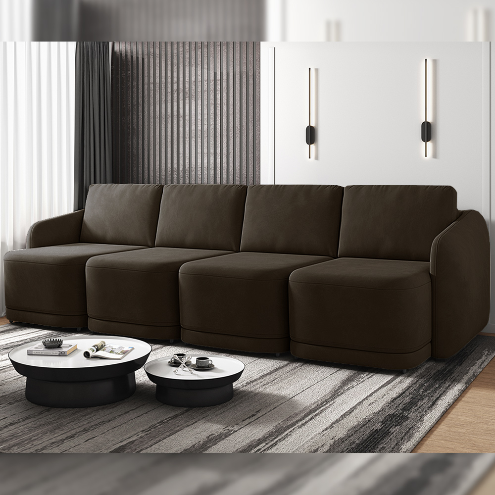 Sofá Cama Modulado Retrátil e Reclinável Decorativo Varsóvia 436cm Veludo Marrom G33 - Gran Belo