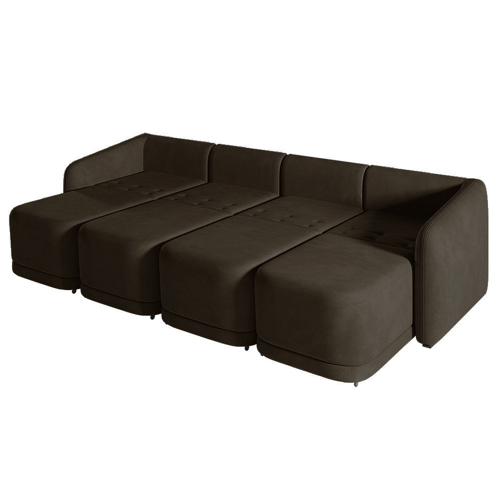 Sofá Cama Modulado Retrátil e Reclinável Decorativo Varsóvia 436cm Veludo Marrom G33 - Gran Belo