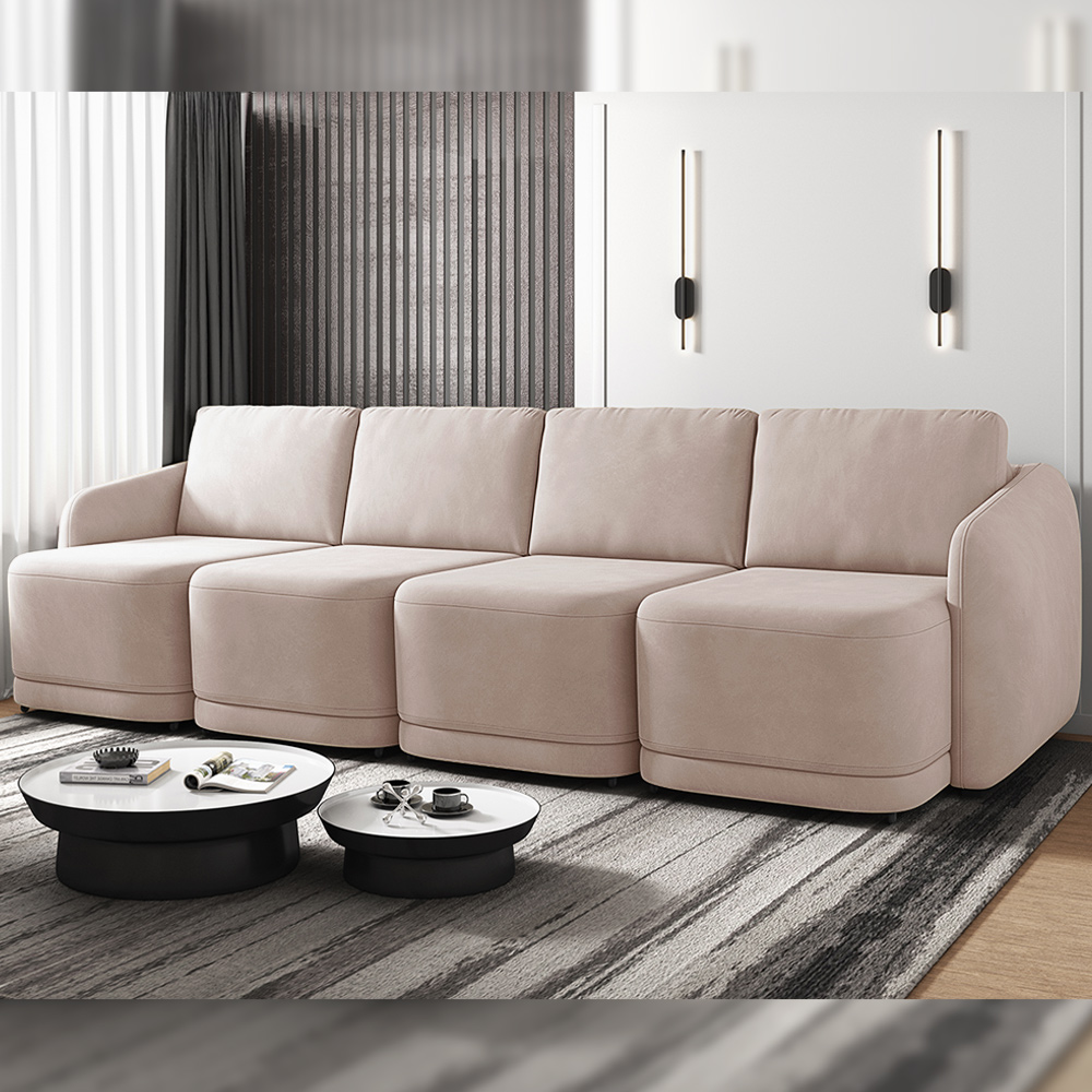 Sofá Cama Modulado Retrátil e Reclinável Decorativo Varsóvia 436cm Veludo Rosê G33 - Gran Belo
