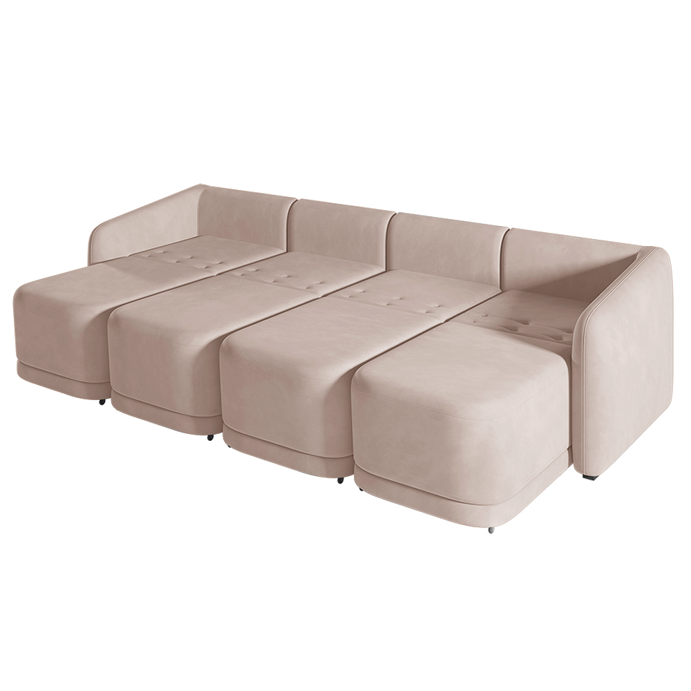 Sofá Cama Modulado Retrátil e Reclinável Decorativo Varsóvia 436cm Veludo Rosê G33 - Gran Belo