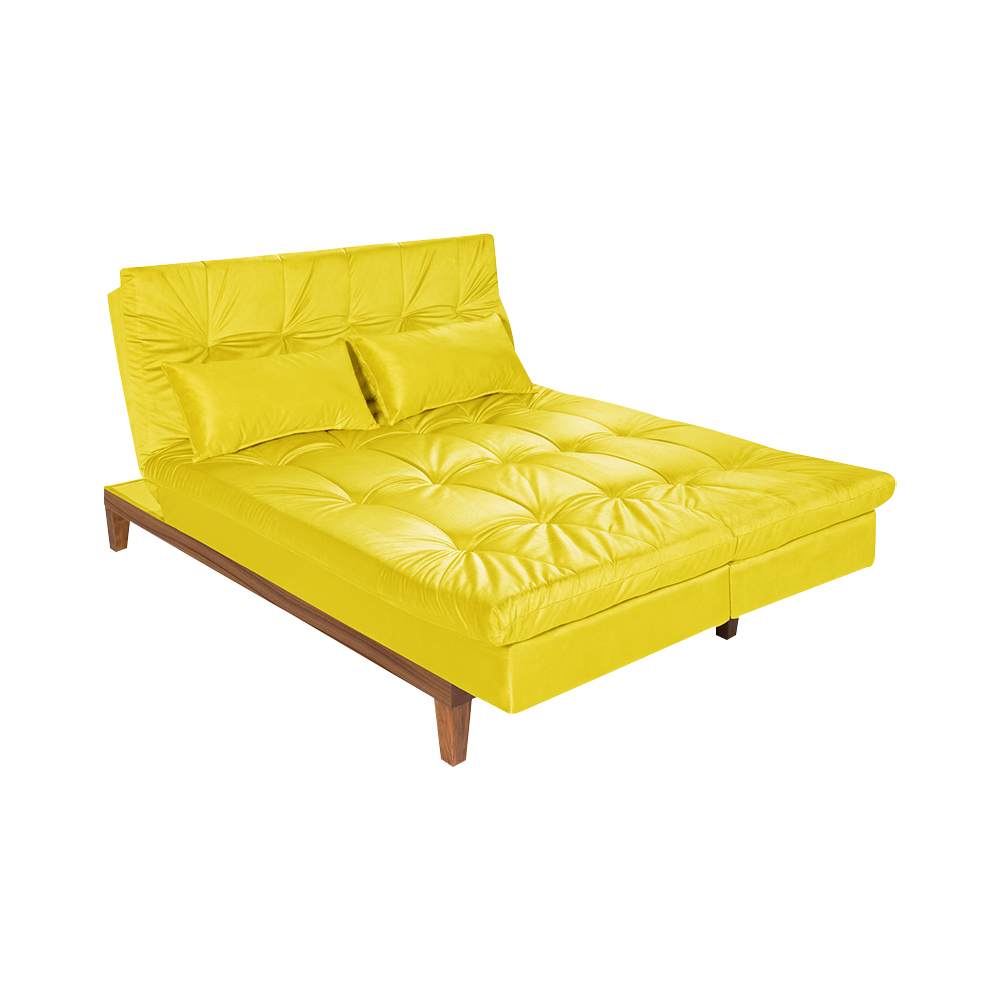Sofá Cama Reclinável 2 Lugares Change Veludo Amarelo G30 - Gran Belo