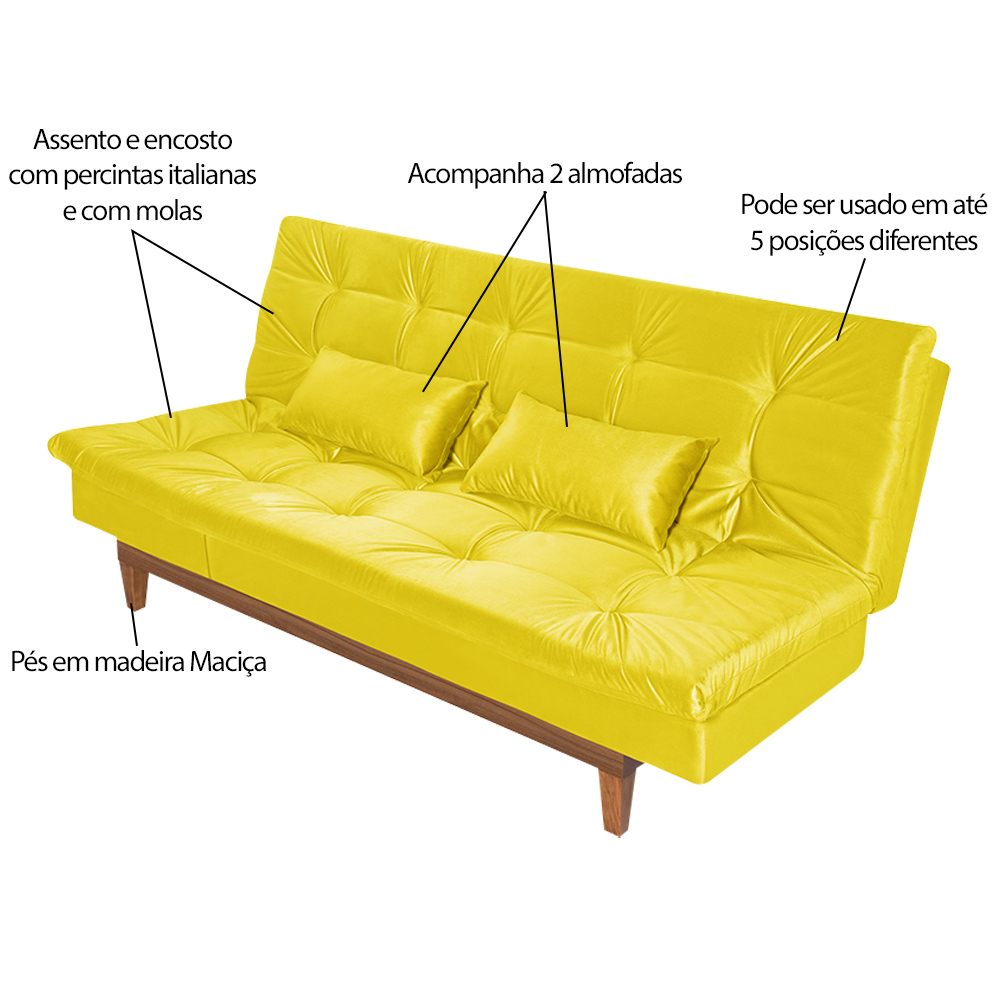 Sofá Cama Reclinável 2 Lugares Change Veludo Amarelo G30 - Gran Belo