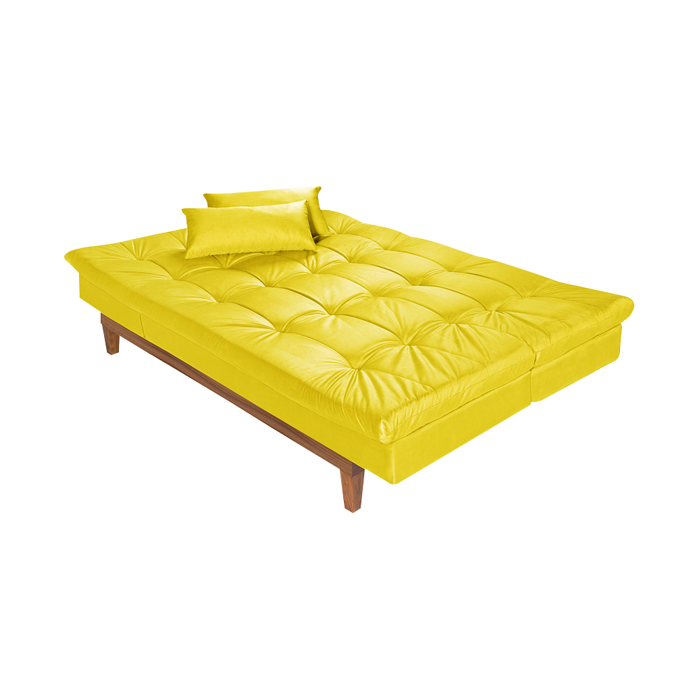 Sofá Cama Reclinável 2 Lugares Change Veludo Amarelo G30 - Gran Belo