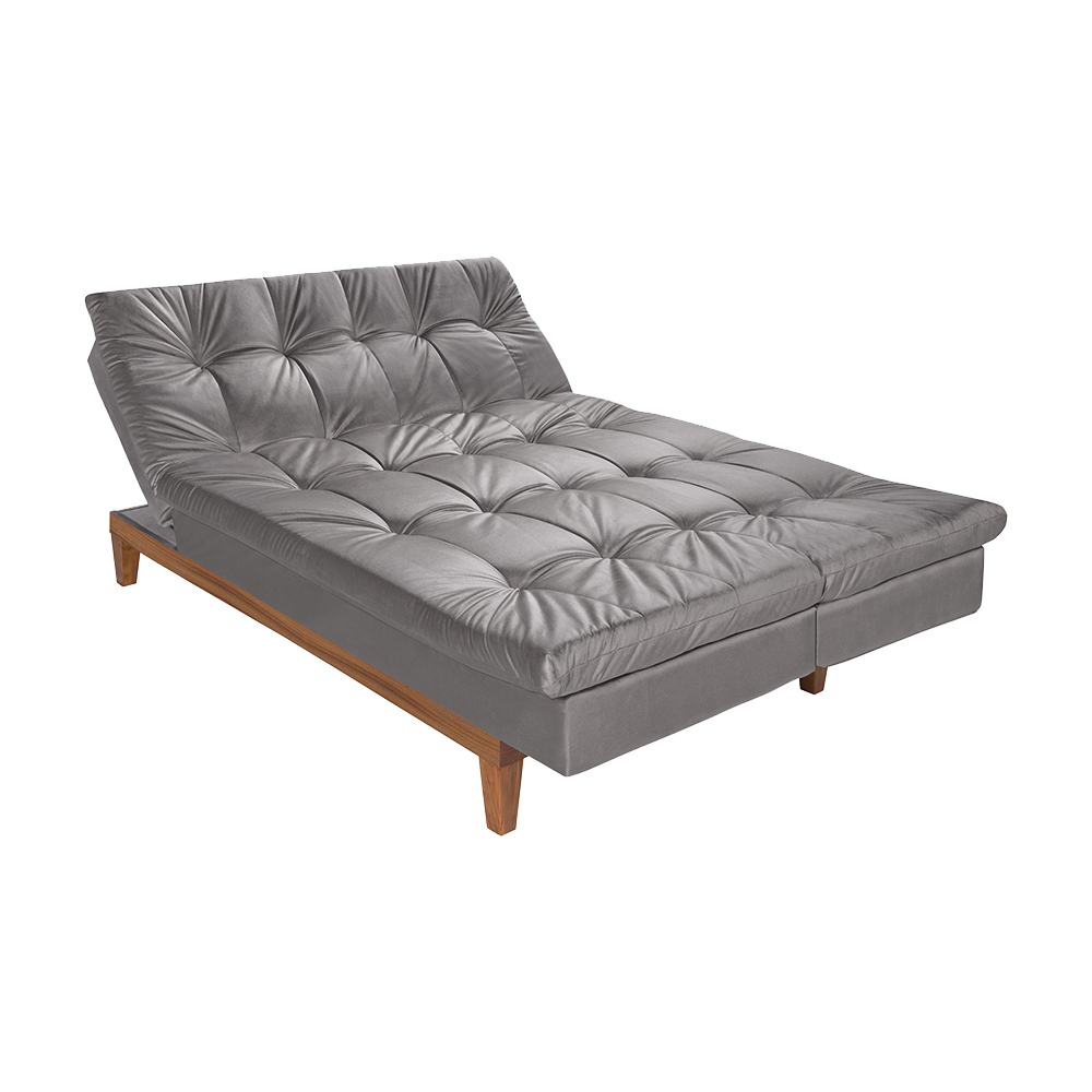 Sofá Cama Reclinável 2 Lugares Change Veludo Cinza G30 - Gran Belo