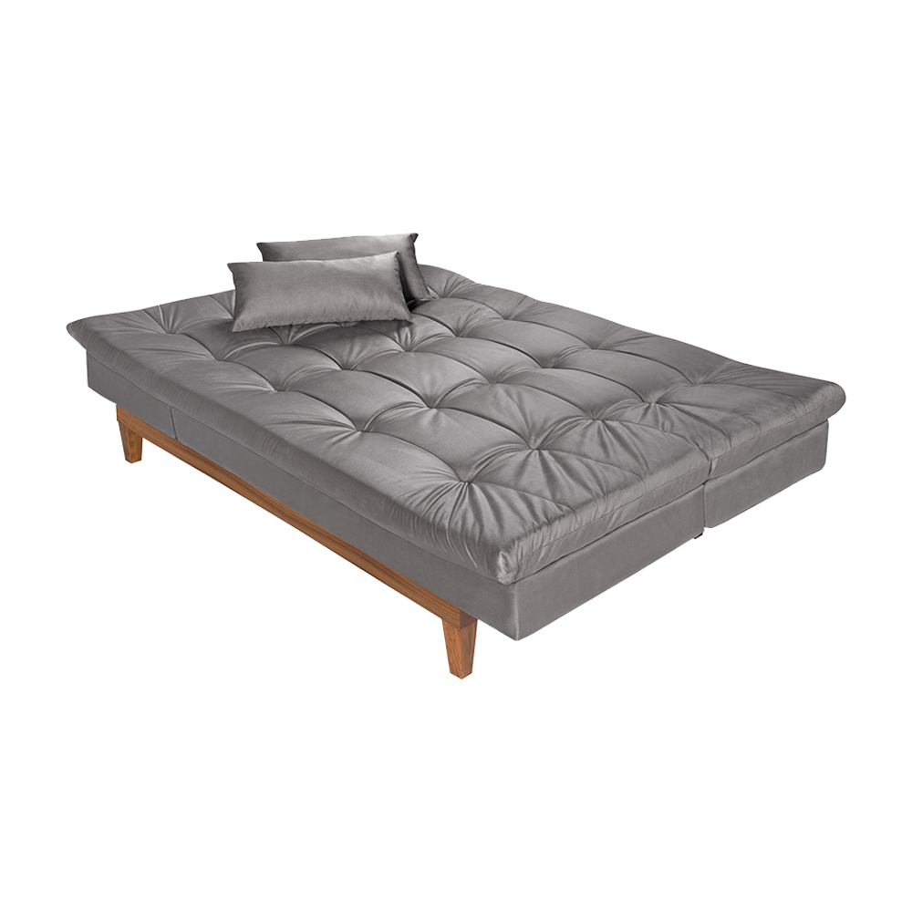 Sofá Cama Reclinável 2 Lugares Change Veludo Cinza G30 - Gran Belo