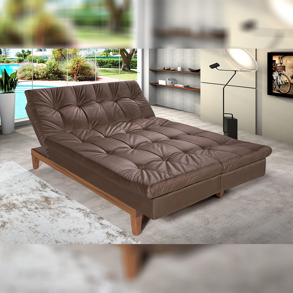 Sofá Cama Reclinável 2 Lugares Change Veludo Marrom G30 - Gran Belo