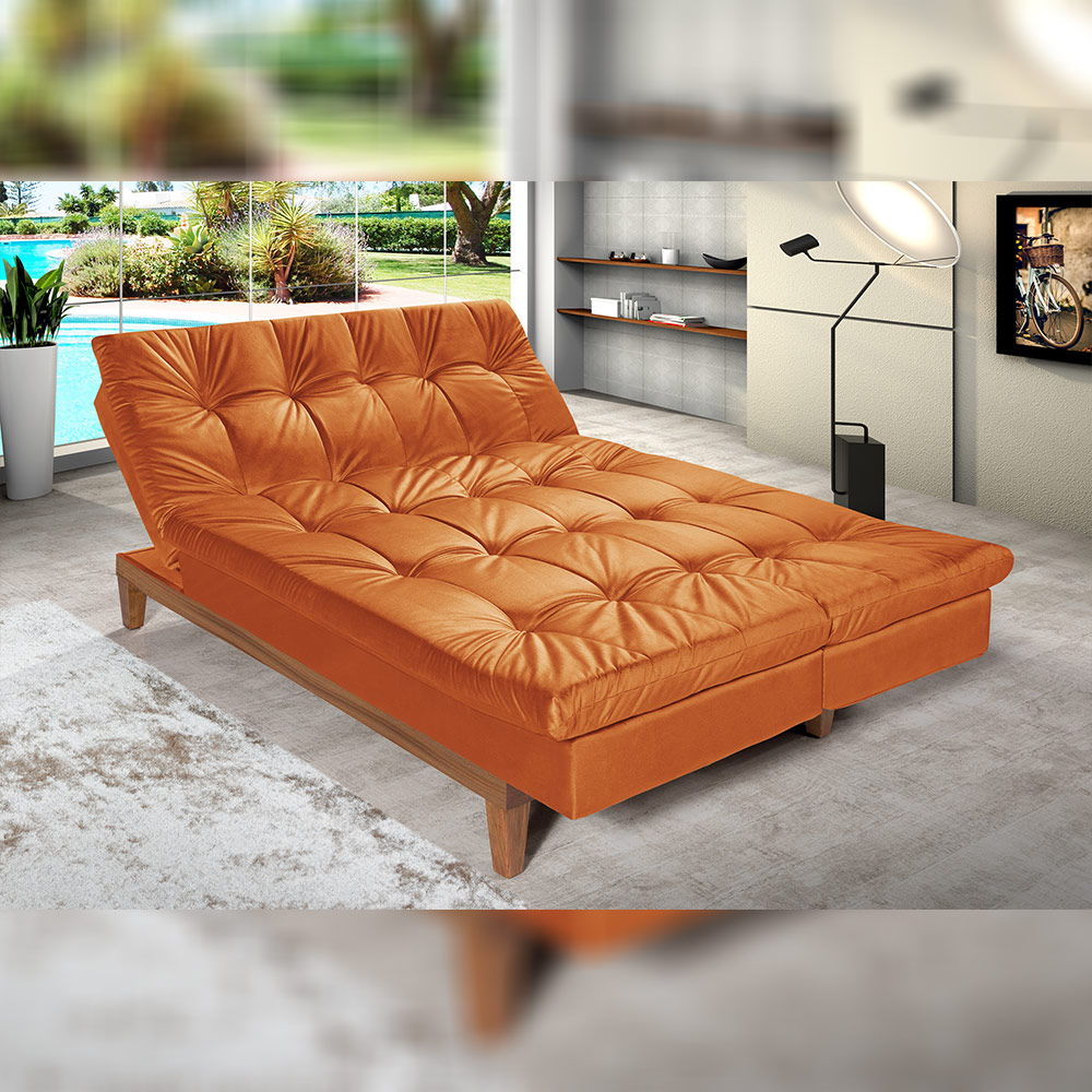 Sofá Cama Reclinável 2 Lugares Change Veludo Terracota G30 - Gran Belo