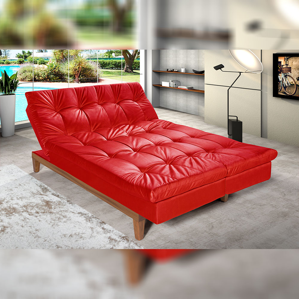 Sofá Cama Reclinável 2 Lugares Change Veludo Vermelho G30 - Gran Belo