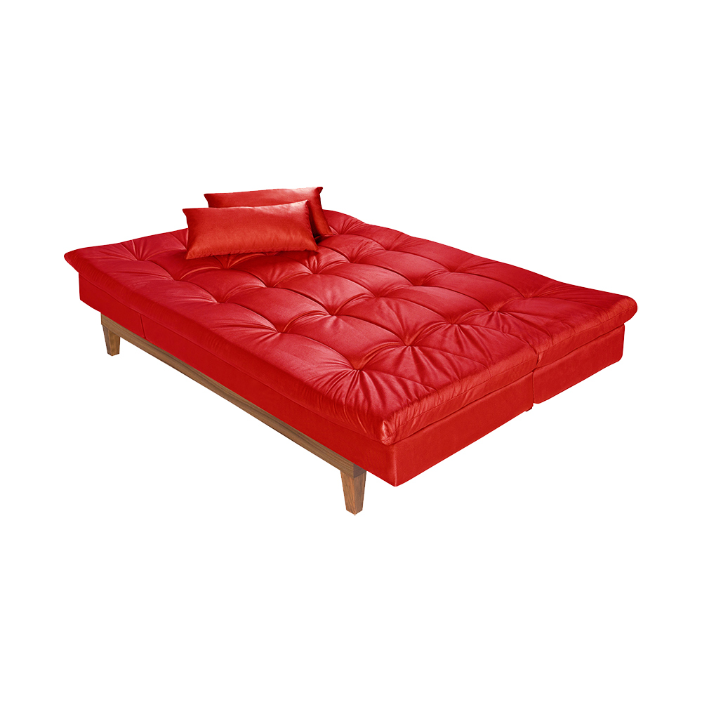 Sofá Cama Reclinável 2 Lugares Change Veludo Vermelho G30 - Gran Belo