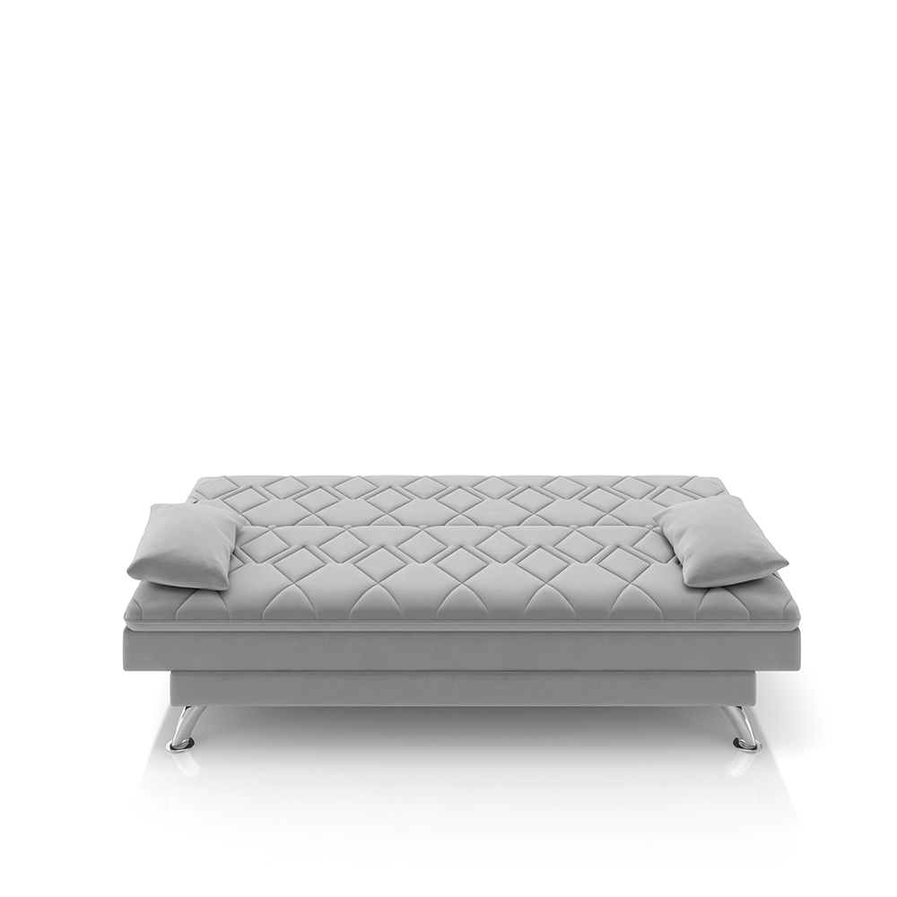 Sofá Cama Sala de Estar 193cm Belinda com Pés Alumínio Veludo Cinza Claro G45 - Gran Belo