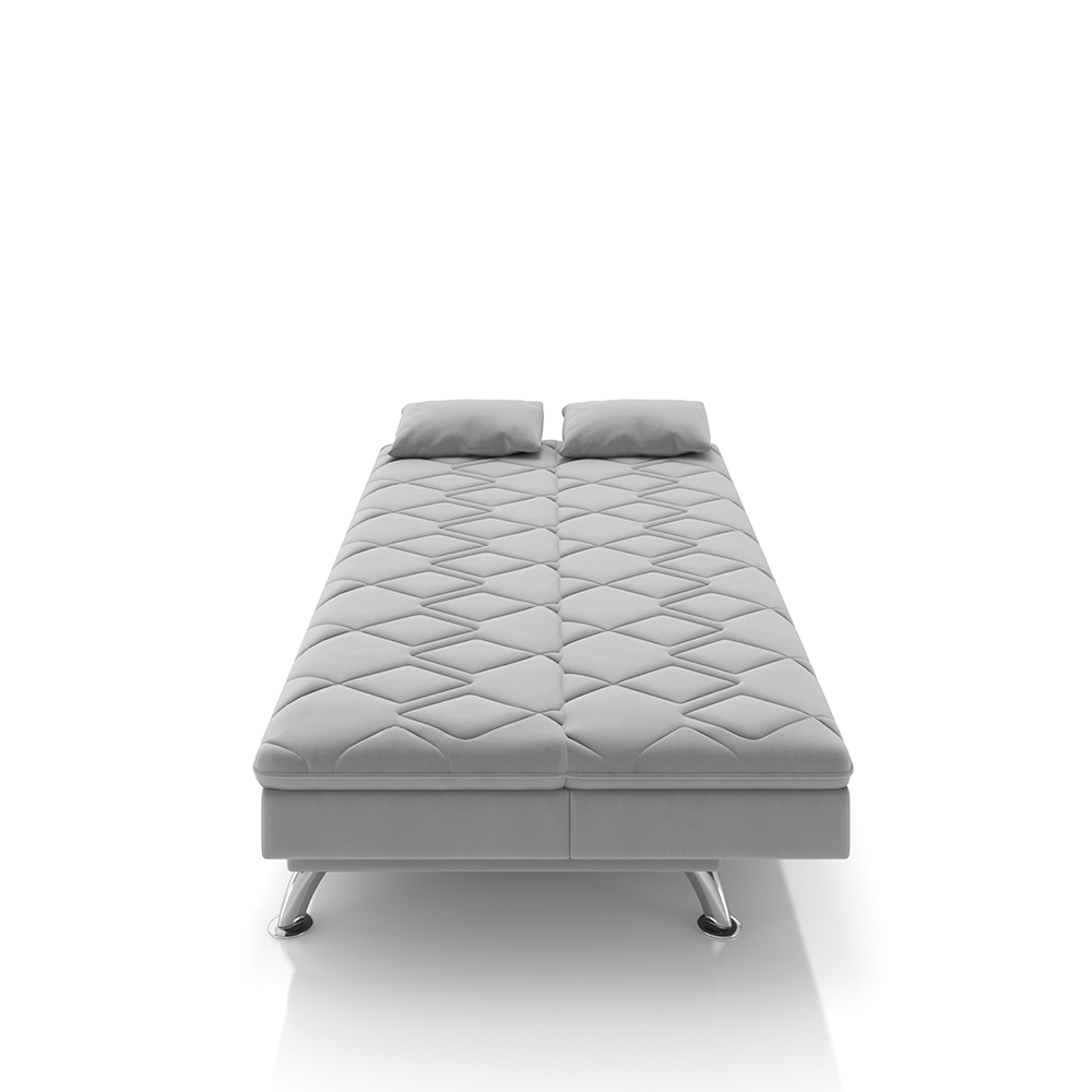 Sofá Cama Sala de Estar 193cm Belinda com Pés Alumínio Veludo Cinza Claro G45 - Gran Belo