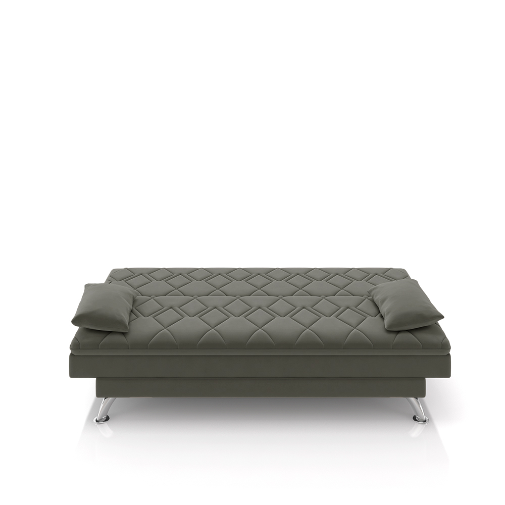 Sofá Cama Sala de Estar 193cm Belinda com Pés Alumínio Veludo Cinza G45 - Gran Belo