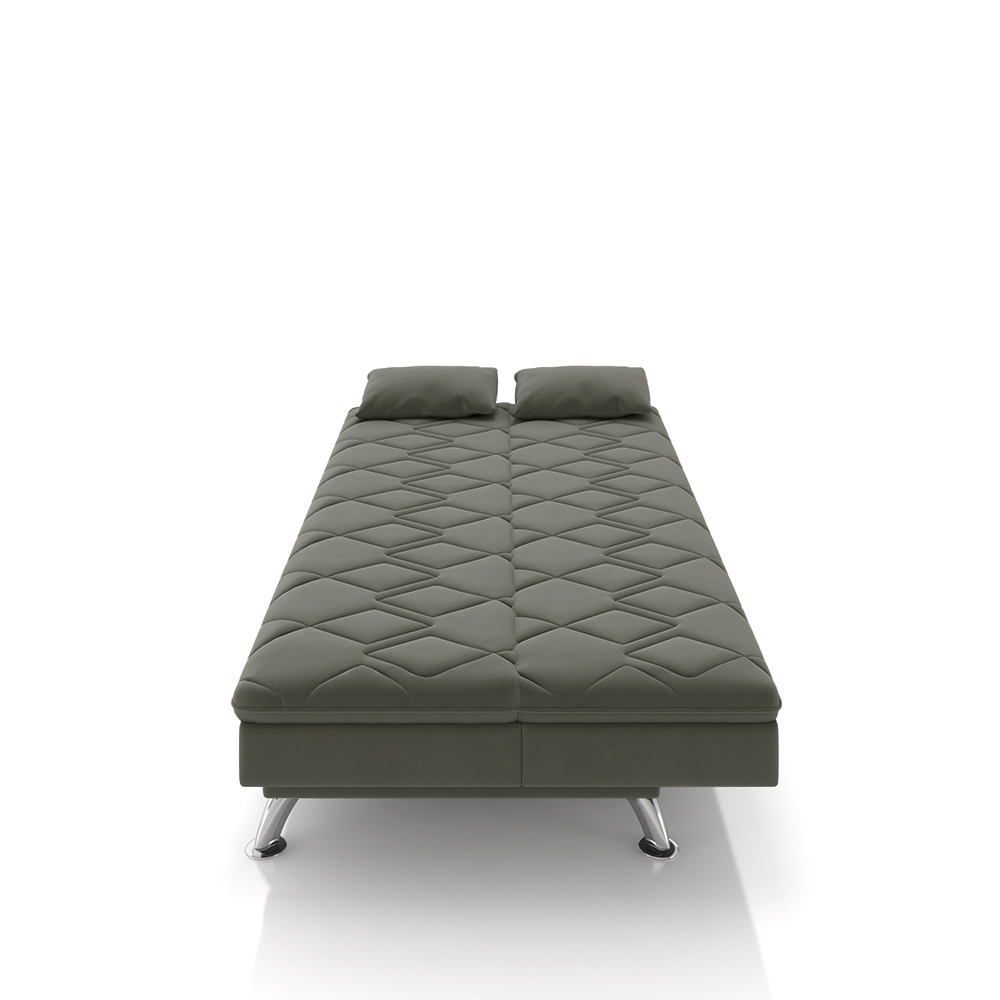 Sofá Cama Sala de Estar 193cm Belinda com Pés Alumínio Veludo Cinza G45 - Gran Belo