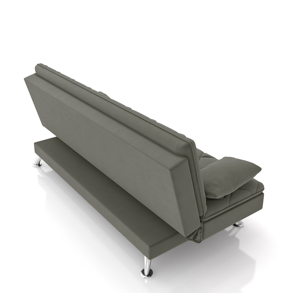Sofá Cama Sala de Estar 193cm Belinda com Pés Alumínio Veludo Cinza G45 - Gran Belo