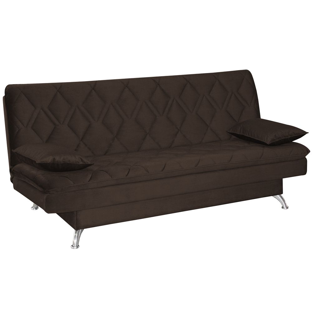 Sofá Cama Sala de Estar 193cm Belinda com Pés Alumínio Veludo Marrom G45 - Gran Belo