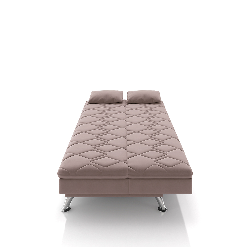 Sofá Cama Sala de Estar 193cm Belinda com Pés Alumínio Veludo Rosê G45 - Gran Belo