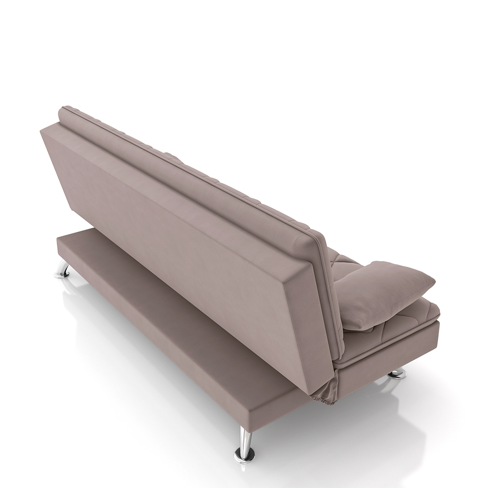 Sofá Cama Sala de Estar 193cm Belinda com Pés Alumínio Veludo Rosê G45 - Gran Belo