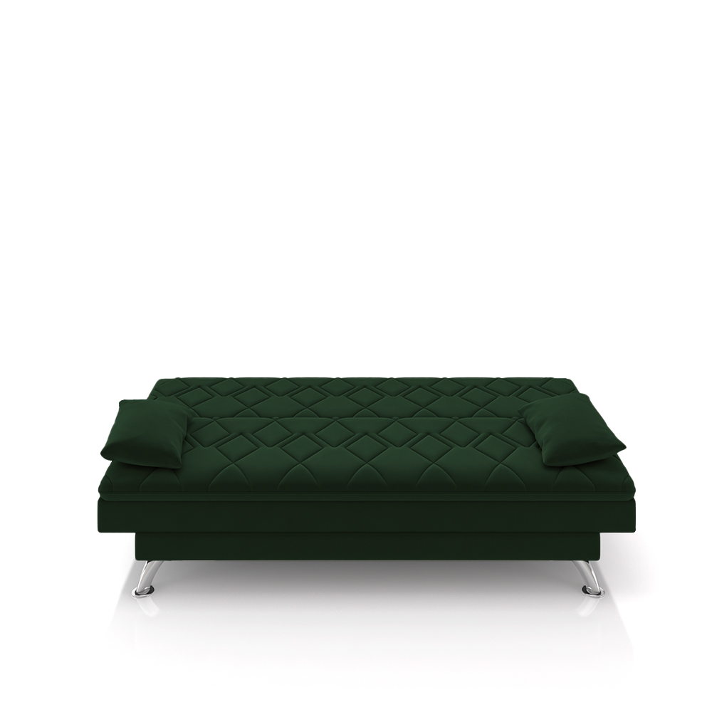 Sofá Cama Sala de Estar 193cm Belinda com Pés Alumínio Veludo Verde G45 - Gran Belo