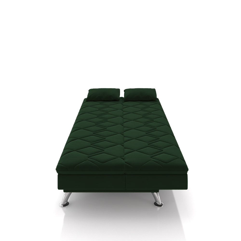 Sofá Cama Sala de Estar 193cm Belinda com Pés Alumínio Veludo Verde G45 - Gran Belo