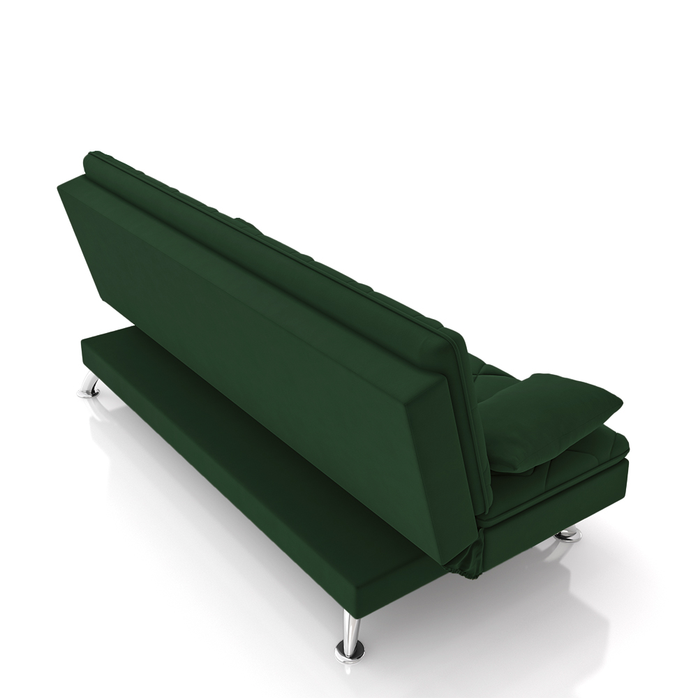 Sofá Cama Sala de Estar 193cm Belinda com Pés Alumínio Veludo Verde G45 - Gran Belo