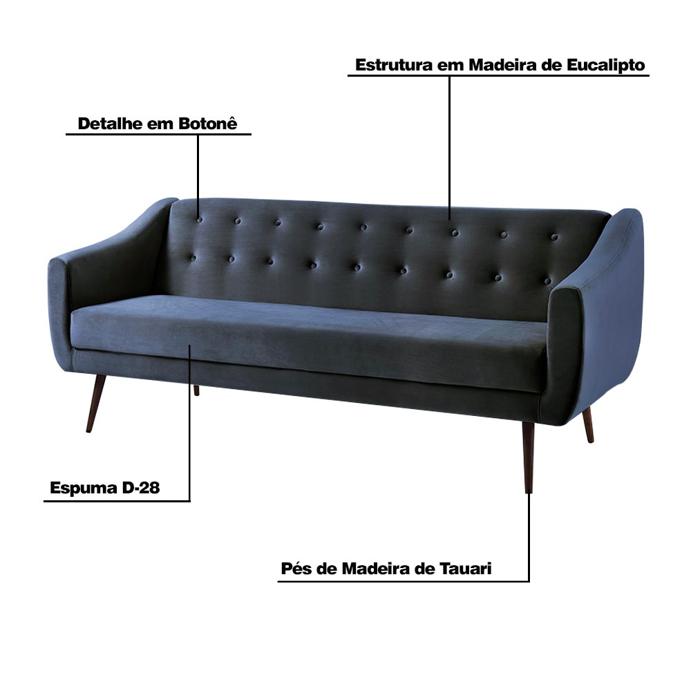 Sofá Cama Sala de Estar Pés Palito Cuddle Veludo Azul Marinho G17 - Gran Belo