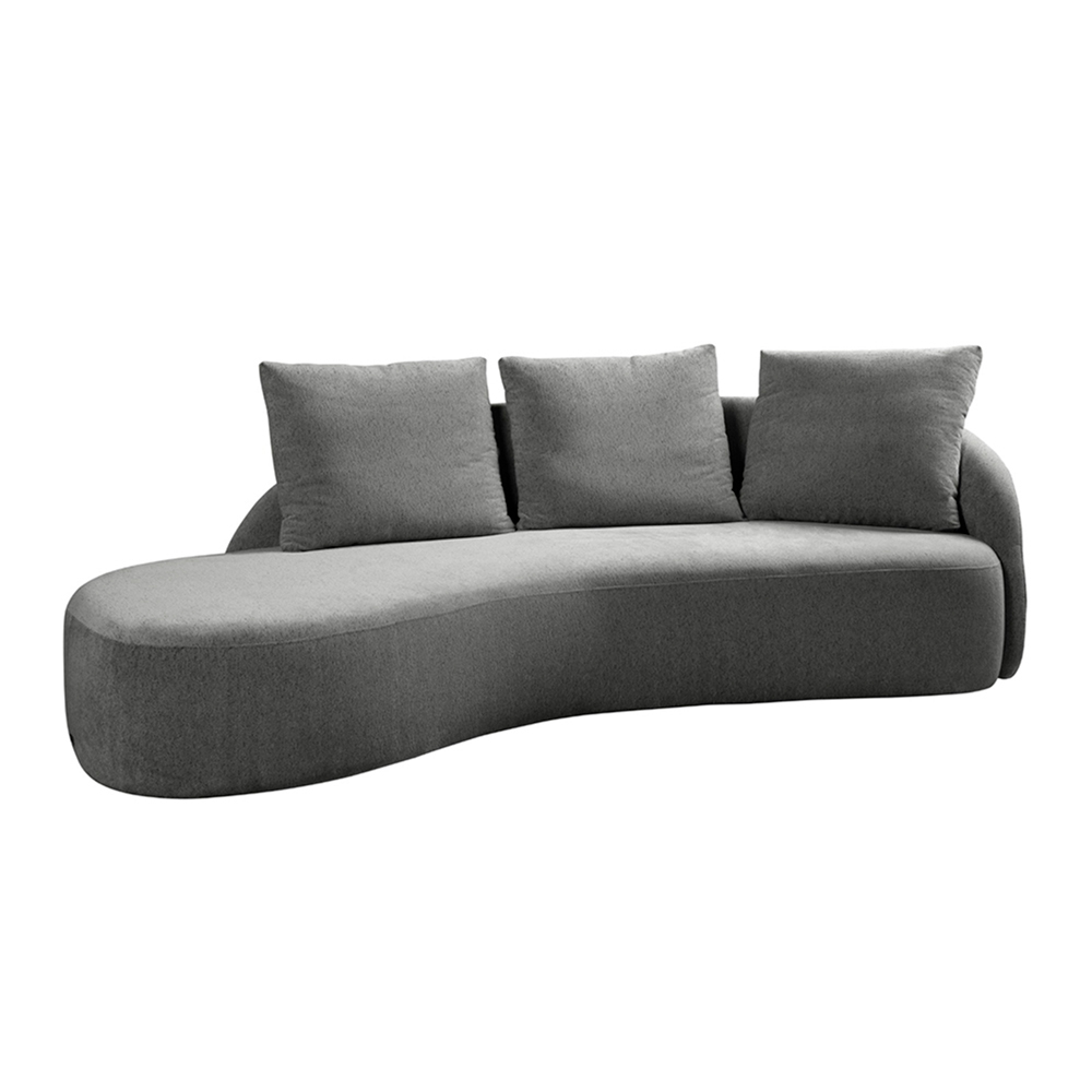 Sofá Chaise Decorativa Emilia 270cm com Almofadas Linho Cinza G92 - Gran Belo