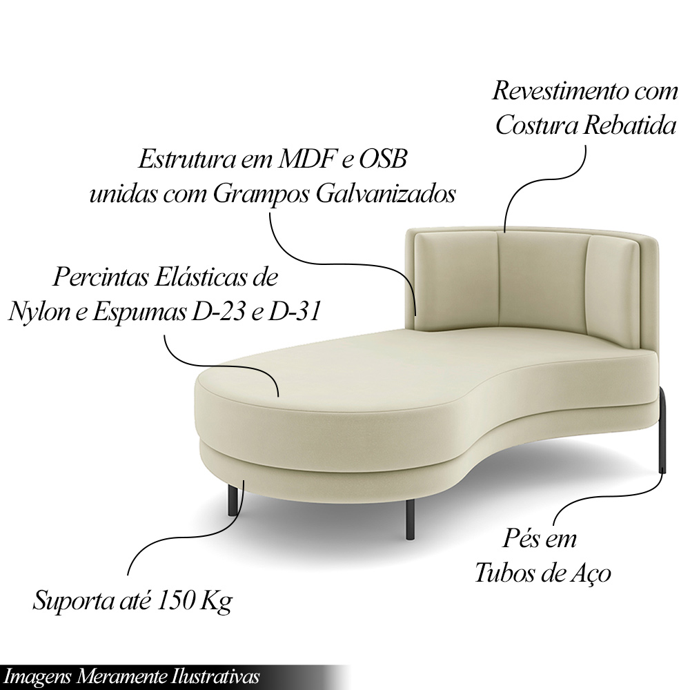 Sofá Chaise Lado Esquerdo Downey Sala de Estar Veludo Bege G15 - Gran Belo