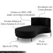 Sofá Chaise Lado Esquerdo Downey Sala de Estar Veludo Preto G15 - Gran Belo