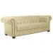 Sofá Chesterfield 3 Lugares com Pés Madeira Couro Bege G40 - Gran Belo