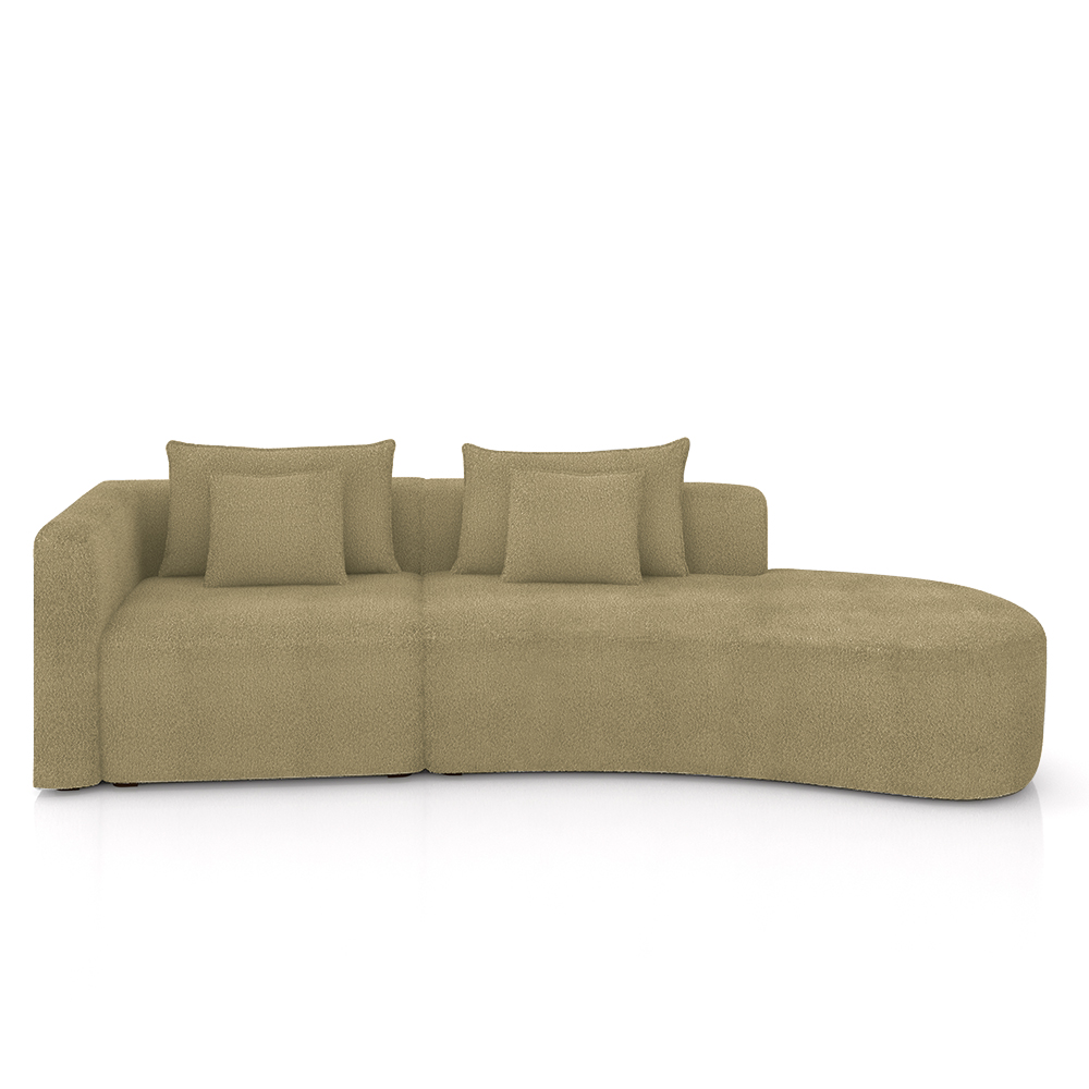 Sofá Curvo Decorativo Kimiko 287Cm 2 Lugares Sala de Estar com Chaise Bouclê Bege G52 - Gran Belo