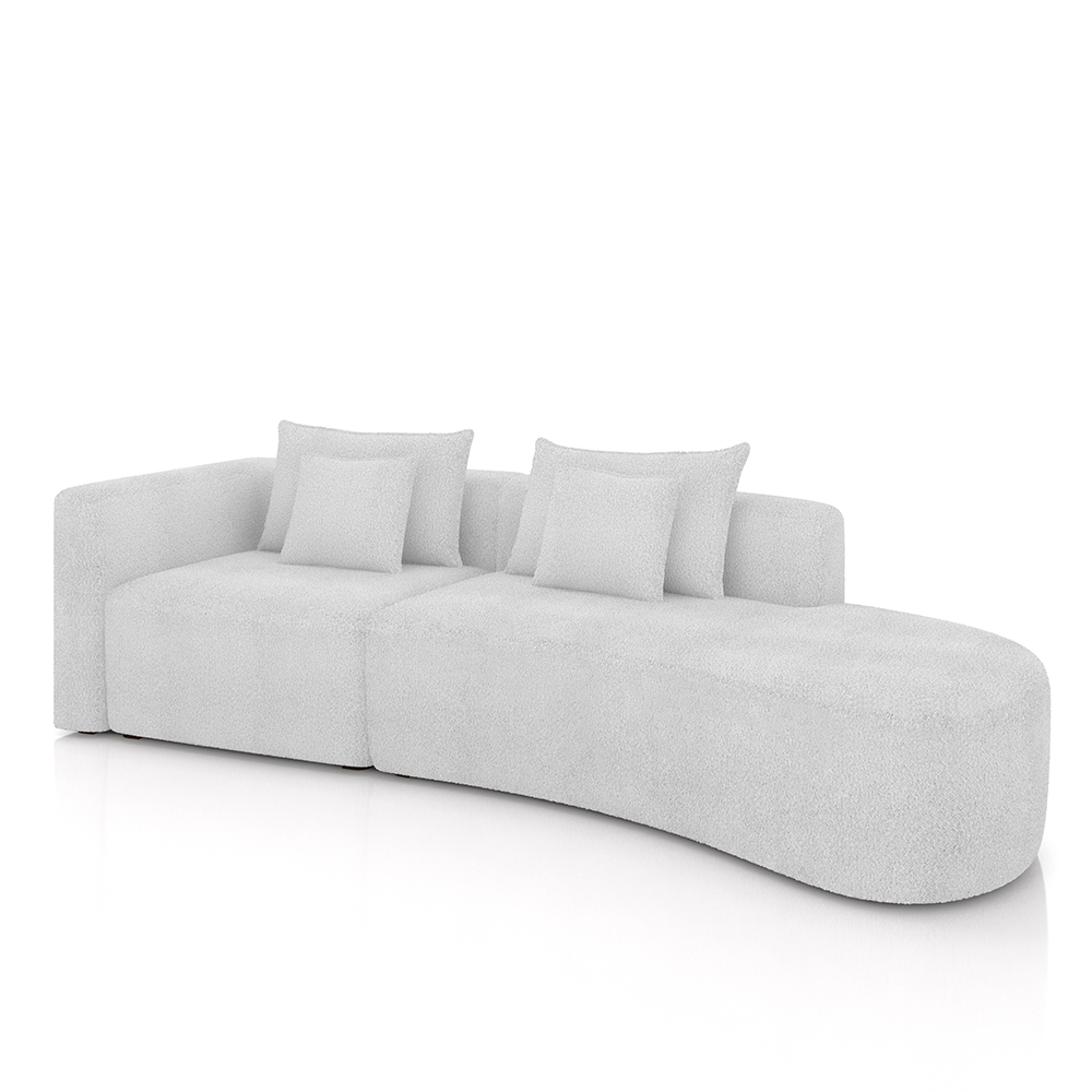 Sofá Curvo Decorativo Kimiko 287Cm 2 Lugares Sala de Estar com Chaise Bouclê Branco G52 - Gran Belo