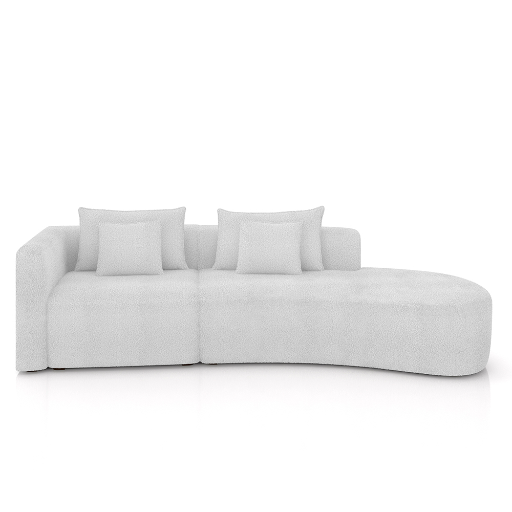 Sofá Curvo Decorativo Kimiko 287Cm 2 Lugares Sala de Estar com Chaise Bouclê Branco G52 - Gran Belo