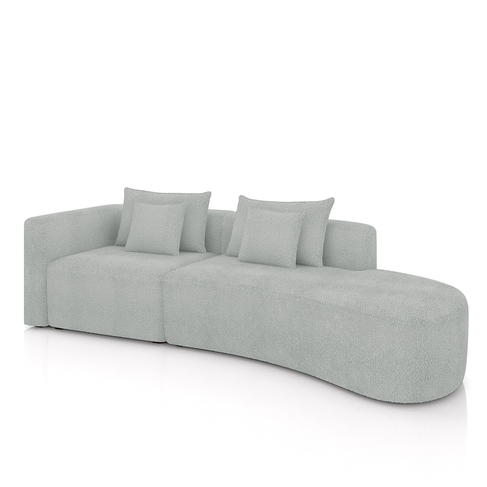 Sofá Curvo Decorativo Kimiko 287Cm 2 Lugares Sala de Estar com Chaise Bouclê Cinza G52 - Gran Belo