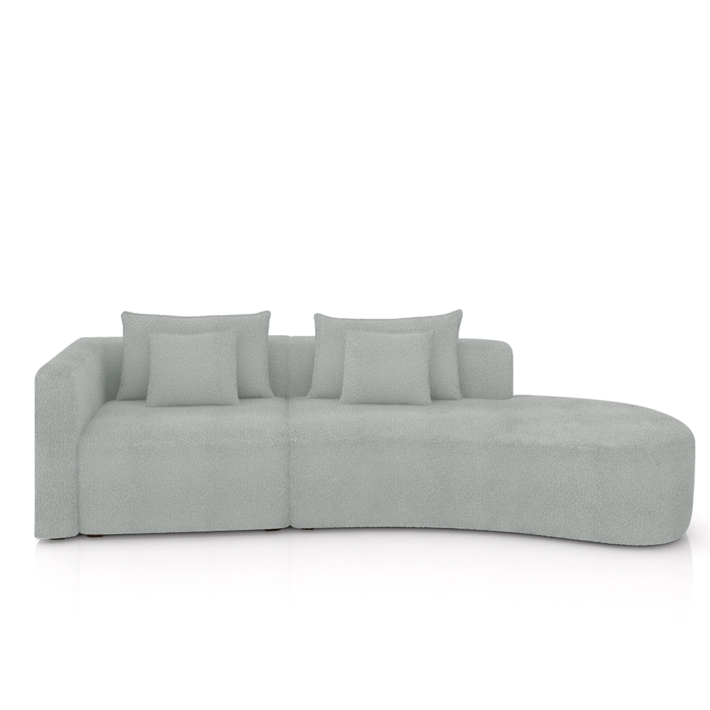 Sofá Curvo Decorativo Kimiko 287Cm 2 Lugares Sala de Estar com Chaise Bouclê Cinza G52 - Gran Belo