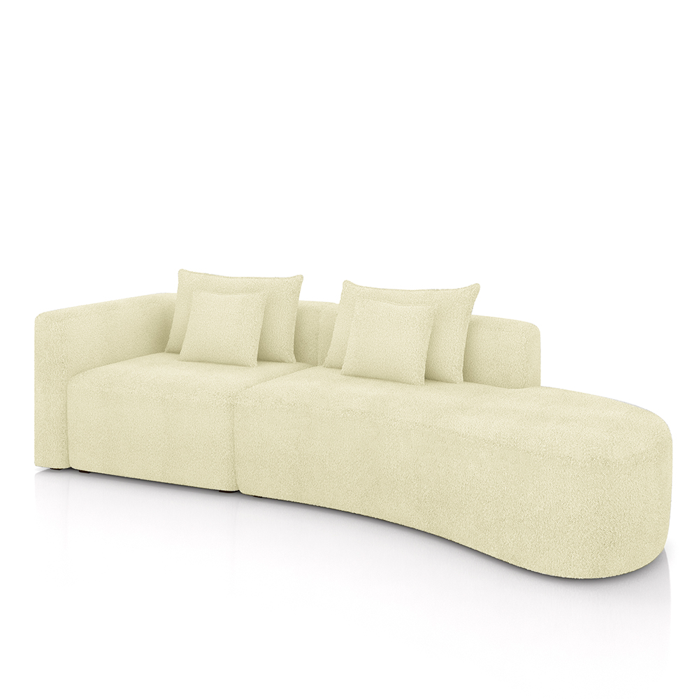 Sofá Curvo Decorativo Kimiko 287Cm 2 Lugares Sala de Estar com Chaise Bouclê Off White G52 - Gran Belo