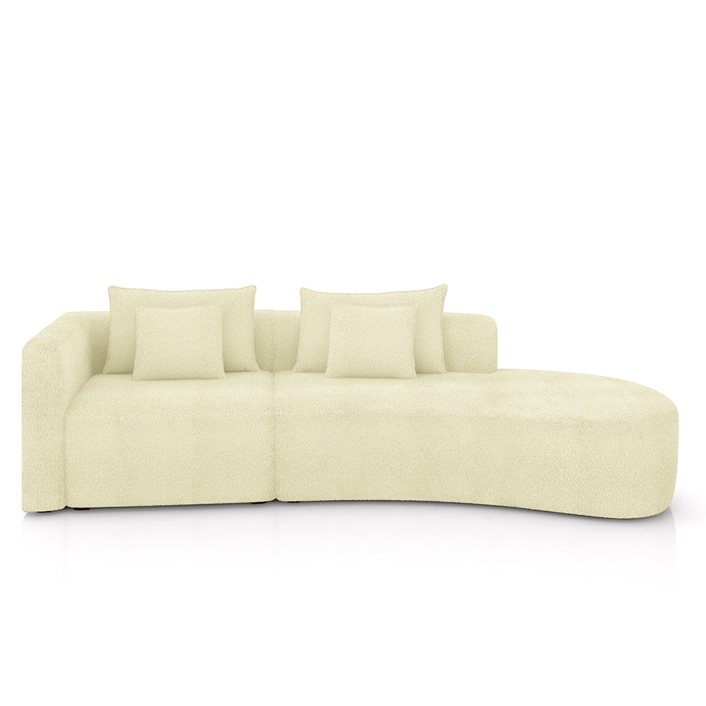 Sofá Curvo Decorativo Kimiko 287Cm 2 Lugares Sala de Estar com Chaise Bouclê Off White G52 - Gran Belo