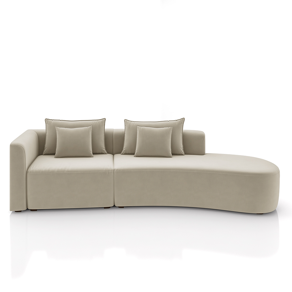 Sofá Curvo Decorativo Kimiko 287Cm 2 Lugares Sala de Estar com Chaise Veludo Bege G52 - Gran Belo