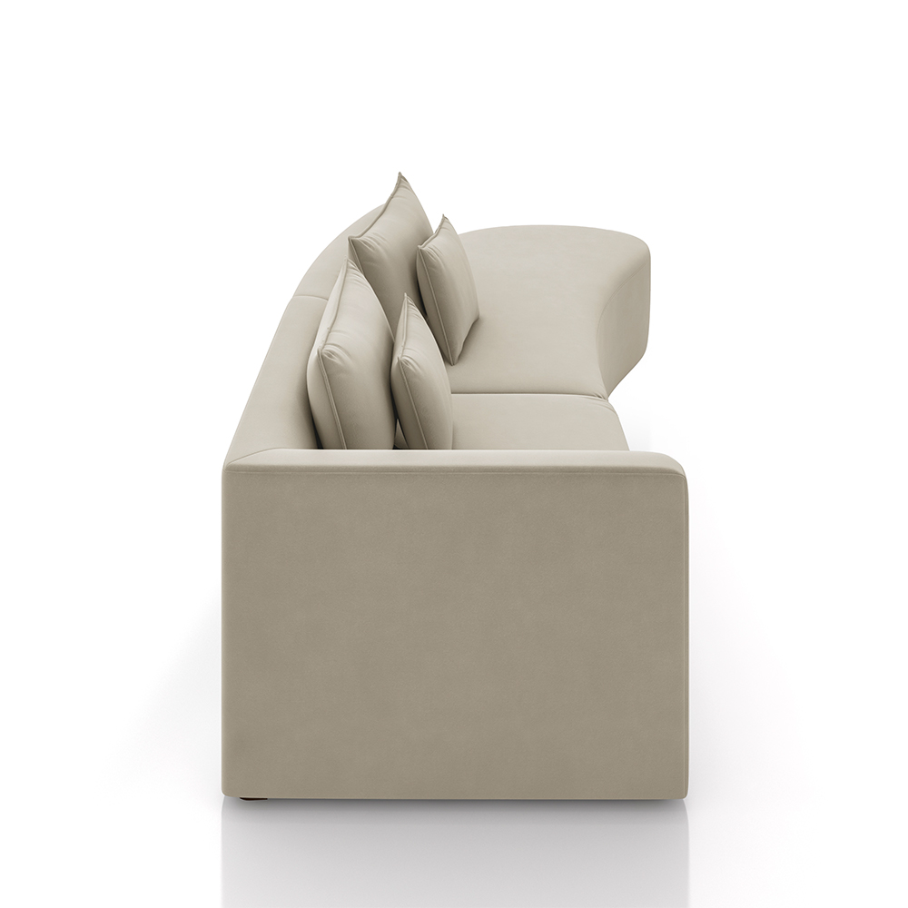 Sofá Curvo Decorativo Kimiko 287Cm 2 Lugares Sala de Estar com Chaise Veludo Bege G52 - Gran Belo
