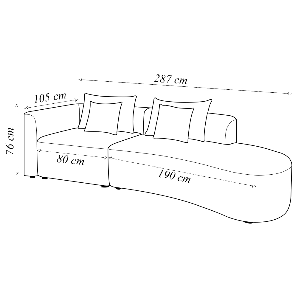 Sofá Curvo Decorativo Kimiko 287Cm 2 Lugares Sala de Estar com Chaise Veludo Marrom G52 - Gran Belo