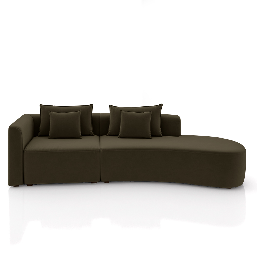 Sofá Curvo Decorativo Kimiko 287Cm 2 Lugares Sala de Estar com Chaise Veludo Marrom G52 - Gran Belo