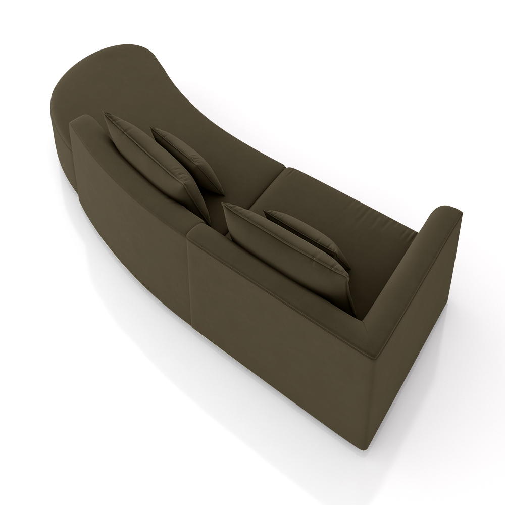 Sofá Curvo Decorativo Kimiko 287Cm 2 Lugares Sala de Estar com Chaise Veludo Marrom G52 - Gran Belo