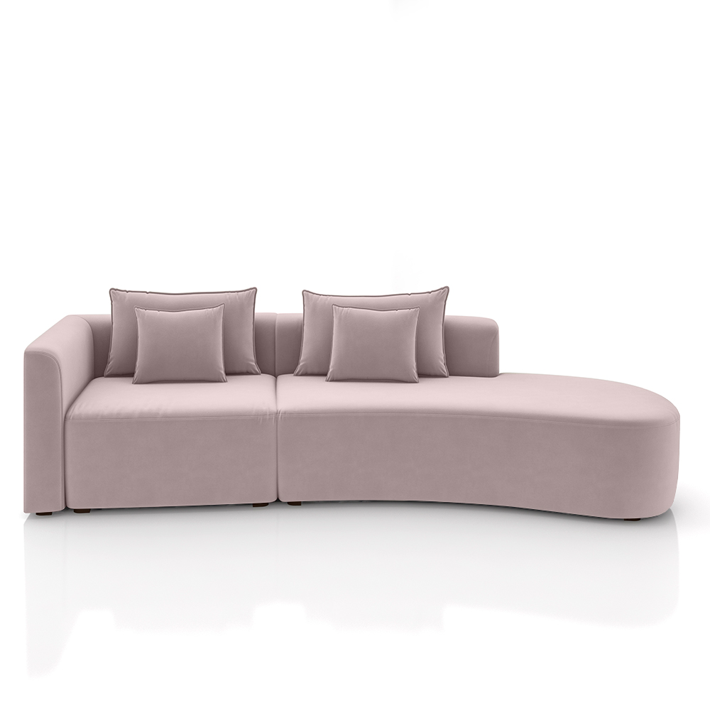 Sofá Curvo Decorativo Kimiko 287Cm 2 Lugares Sala de Estar com Chaise Veludo Rosê G52 - Gran Belo