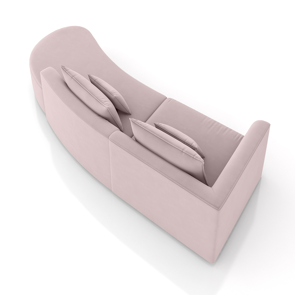 Sofá Curvo Decorativo Kimiko 287Cm 2 Lugares Sala de Estar com Chaise Veludo Rosê G52 - Gran Belo