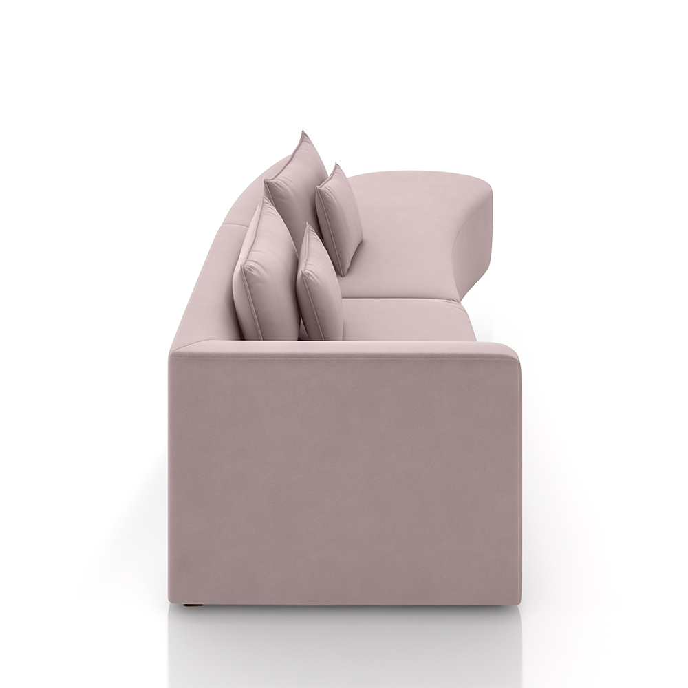 Sofá Curvo Decorativo Kimiko 287Cm 2 Lugares Sala de Estar com Chaise Veludo Rosê G52 - Gran Belo